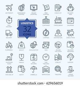 Logistics, Delivery, Transportation - Outline Web Icon Set, Vector, Thin Line Icons Collection