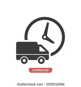 Logistics delivery truck and clock vector icon