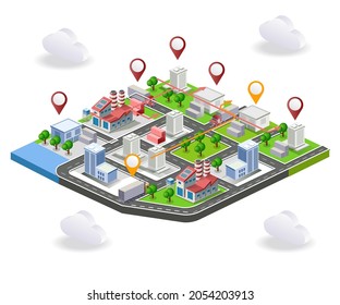 Logistics delivery truck in isometric map illustration