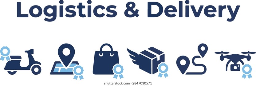 Logistics and Delivery vector icon set, editable flat line icons collection