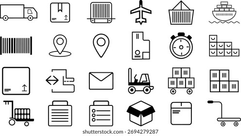 Logistics and Delivery Vector Icons Set - Shipping, Tracking, and Warehouse Symbols