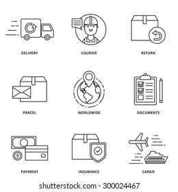 Logistics and delivery vector icons set modern line style