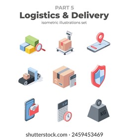 Logistics and delivery. Vector isometric, color web icons, 3d flat style. Creative illustrations design, graphic idea for infographics.