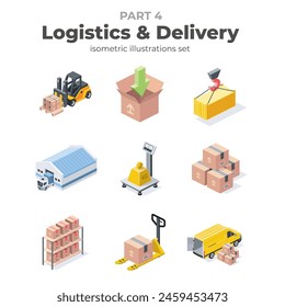 Logistics and delivery. Vector isometric, color web icons, 3d flat style. Creative illustrations design, graphic idea for infographics.