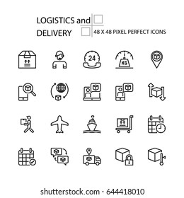 LOGISTICS and DELIVERY vector line 48x48 Pixel Perfect Icons, Editable Stroke.