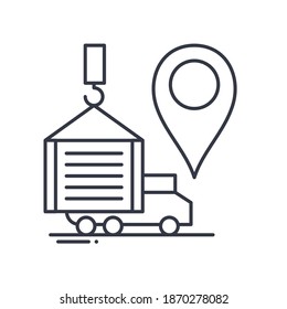 Logistics destination icon, linear isolated illustration, thin line vector, web design sign, outline concept symbol with editable stroke on white background.