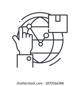 Logistics direction icon, linear isolated illustration, thin line vector, web design sign, outline concept symbol with editable stroke on white background.
