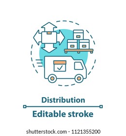 Logistics and distribution concept icon. Delivery service idea thin line illustration. Shipment. Products transportation. Vector isolated outline drawing. Editable stroke