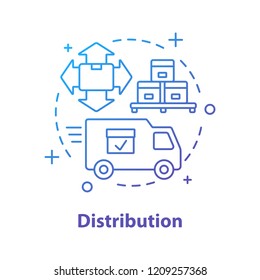 Logistics and distribution concept icon. Delivery service idea thin line illustration. Shipment. Products transportation. Vector isolated outline drawing