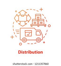 Logistics and distribution concept icon. Delivery service idea thin line illustration. Shipment. Products transportation. Vector isolated outline drawing