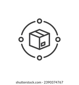 Logistics distribution line icon. Cargo delivery box linear style sign for mobile concept and web design. Supply Chain outline vector icon. Symbol, logo illustration. Vector graphics