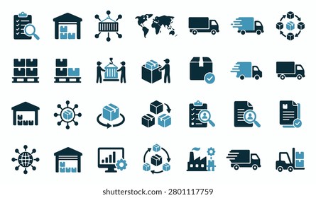 Logistics distribution and shipping supply chain icon set vectors with vectors