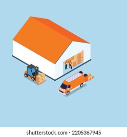 Logistics Distributions Warehouse 3d isometric vector illustration concept for banner, website, landing page, ads, flyer template