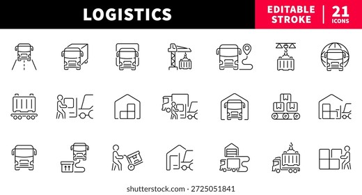 Logistik editierbare Linie Symbole gesetzt. Liefer- und Versandzeichen