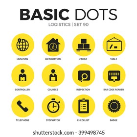 Logistics flat icons set with location, telephone and delivery controller isolated vector