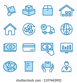 Logistics flat line icons. Set of container, cargo, transportation, box, delivery, and more. Editable Stroke. Change to any size and any colour.