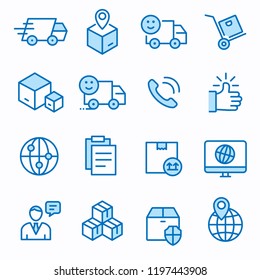 Logistics flat line icons. Set of container, cargo, transportation, box, delivery, and more. Editable Stroke. Change to any size and any colour.