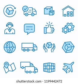 Logistics flat line icons. Set of container, cargo, transportation, box, delivery, and more. Editable Stroke. Change to any size and any colour.