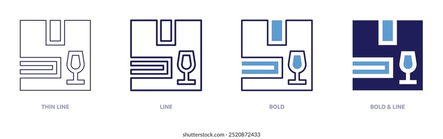 Logistics fragile icon in 4 different styles. Thin Line, Line, Bold, and Bold Line. Duotone style. Editable stroke.