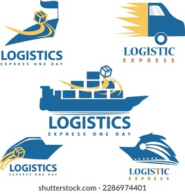 Transporte de carga logística diseño simple de logotipo. Comercio internacional y diseño de vectores logísticos. Logotipo de servicios de transporte marítimo y aéreo de carga