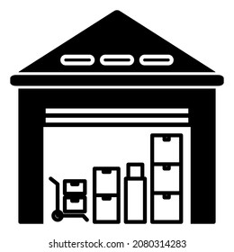 Icono de almacén de carga logística en diseño de estilo de silueta de moda. Ilustración vectorial aislada en un fondo blanco.