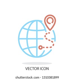 Logistics global delivery, globe icon, linear sign isolated on white background - editable stroke vector illustration eps10