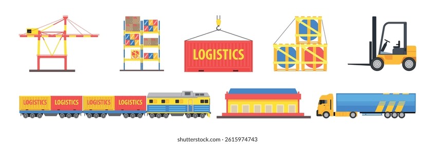 Logistics and Goods Delivery and Transport Vector Set