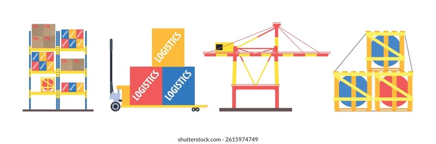 Logistics and Goods Delivery and Transport Vector Set