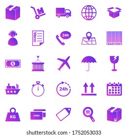 Iconos de gradiente de logística en fondo blanco, vector de stock