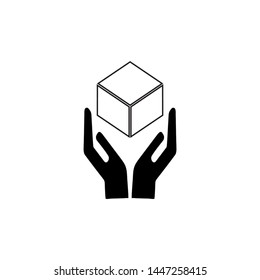 Logistics, Hand Holding Parcel. Flat Vector Icon illustration. Simple black symbol on white background. Logistics, Hand Holding Parcel sign design template for web and mobile UI element