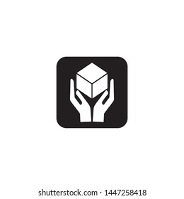 Logistics, Hand Holding Parcel. Flat Vector Icon illustration. Simple black symbol on white background. Logistics, Hand Holding Parcel sign design template for web and mobile UI element