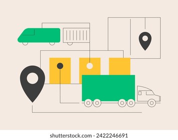 Ilustración vectorial de concepto abstracto del centro logístico. Centro global de logística, almacén comercial, centro de distribución, gestión de la cadena de suministro, optimización de costos de transporte metáfora abstracta.