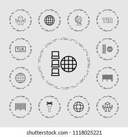 Logistics icon. collection of 13 logistics outline icons such as handle with care, bar code, tir, globe, internet. editable logistics icons for web and mobile.