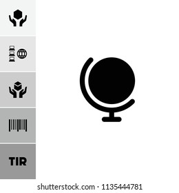 Logistics icon. collection of 6 logistics filled icons such as globe, handle with care, bar code, tir. editable logistics icons for web and mobile.