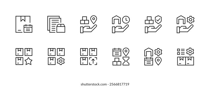 Logistics icon collection. Shipping icon set. Package, warehouse, tracking, supply chain, delivery box, container, movement, terminal and more. Editable stroke. Pixel Perfect. Grid base 32px.