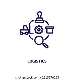 icono logístico de entrega y recopilación logística. Logística lineal delgada, paquete, icono de contorno de negocio aislado en fondo blanco. Signo de logística de vector de línea, símbolo para web y móvil