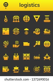 logistics icon set. 26 filled logistics icons. 