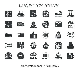 logistics icon set. 30 filled logistics icons.  Simple modern icons about  - Package, Conveyor, World, Cargo, Move, Shipping, Planet earth, Earth, Cargo ship, Container, Worldwide