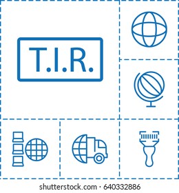 Logistics icon. set of 6 logistics outline icons such as bar code scanner, tir, globe, international delivery