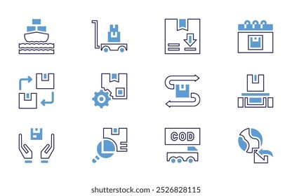 Logistics icon set. Bold line style. Duotone colors. Editable stroke. package, cash on delivery, invest, renewable, management, delivery, parcel protection, handling.
