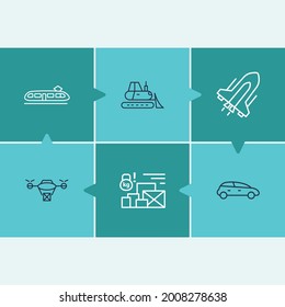 Logistics icon set and bulldozer with shuttle, car and weight limit. Backhoe related logistics icon vector for web UI logo design.