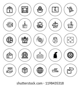 Logistics icon set. collection of 25 outline logistics icons with container, conveyor, earth globe, earth, global, globe, logistic, move, package, ship icons. editable icons.