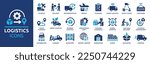 Logistics icon set. Containing distribution, shipping, transportation, delivery, cargo, freight, route planning, supply chain, export and import icons. Solid icon collection.