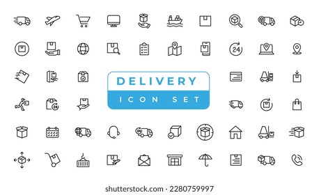 Logistics icon set. Containing distribution, shipping, transportation, delivery, export and import icons. Delivery line icons set. Shipping icon collection Vector