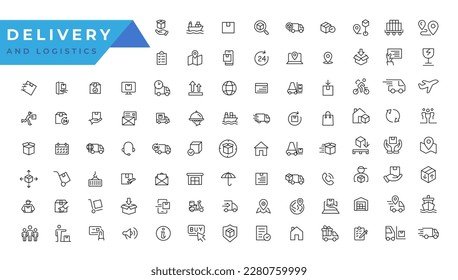 Logistics icon set. Containing distribution, shipping, transportation, delivery, export and import icons. Delivery line icons set. Shipping icon collection Vector