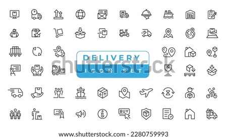 Logistics icon set. Containing distribution, shipping, transportation, delivery, export and import icons. Delivery line icons set. Shipping icon collection Vector