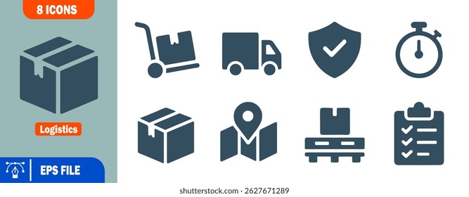 Símbolos de entrega, envío y Transporte del conjunto de iconos de logística