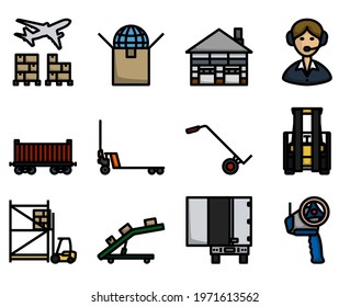 Logistics Icon Set. Editable Bold Outline With Color Fill Design. Vector Illustration.