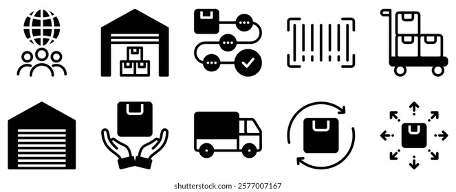 Logistics Icon Set Efficient Solid Style Collection for Transport and Supply Chain