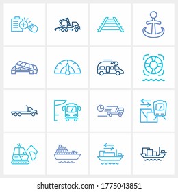 Logistics icon set and flatbed truck with lifebuoy, railway and anchor. Sea transport related logistics icon vector for web UI logo design.